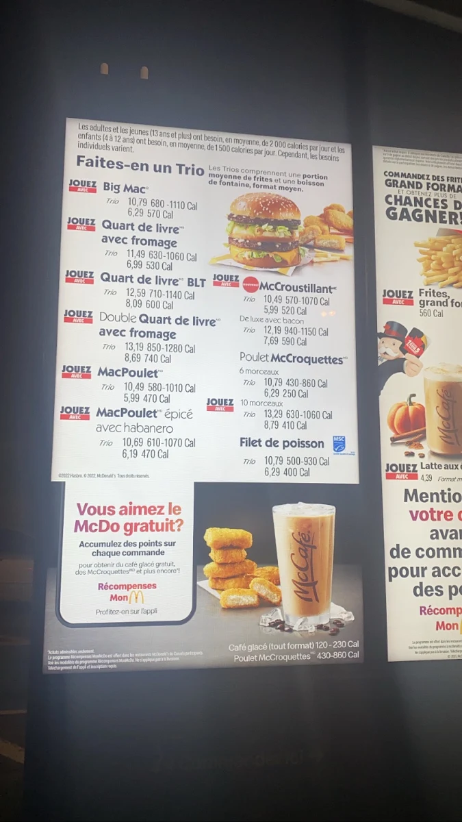 Menu, McDonald's