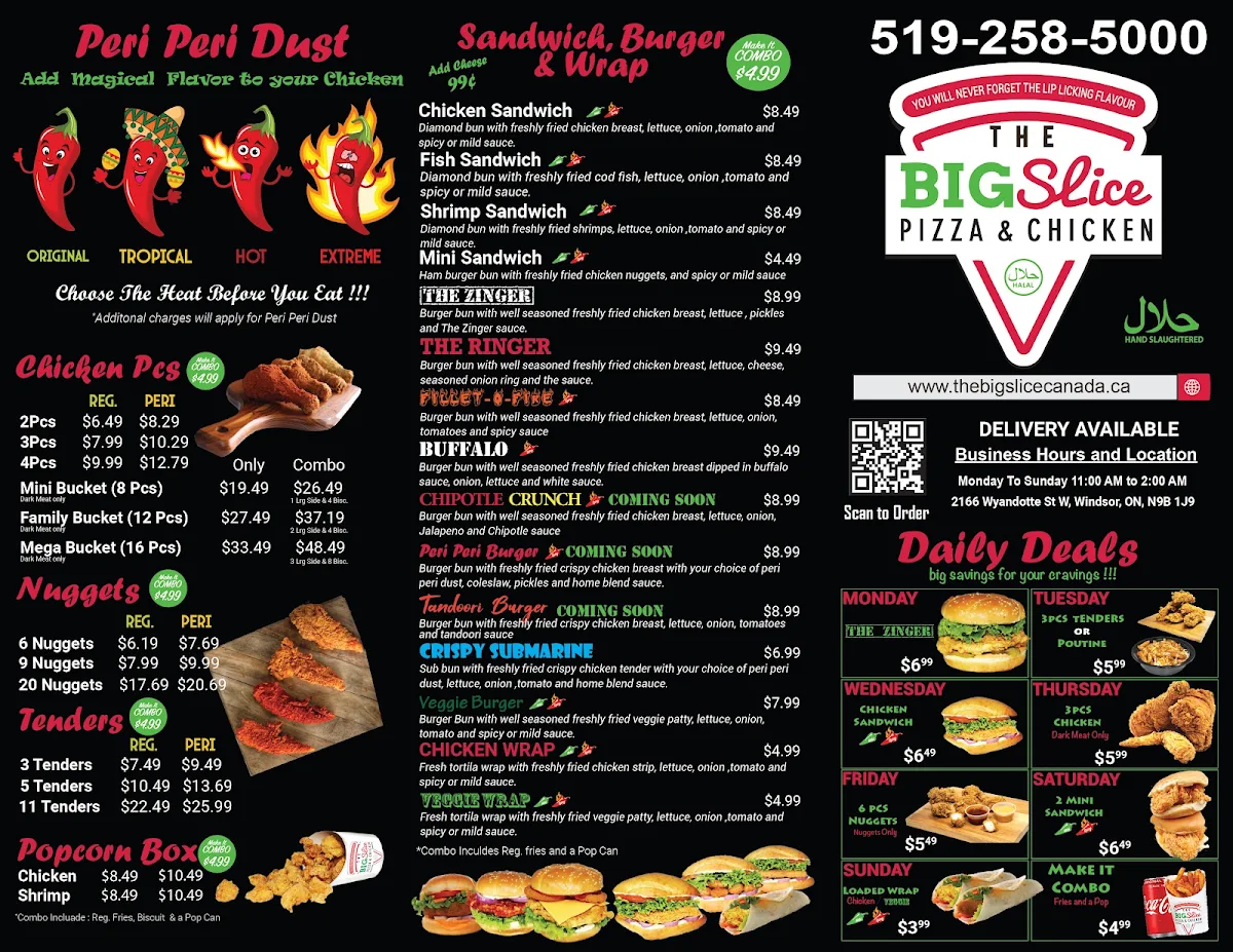 Menu, The Big Slice Pizza & Chicken