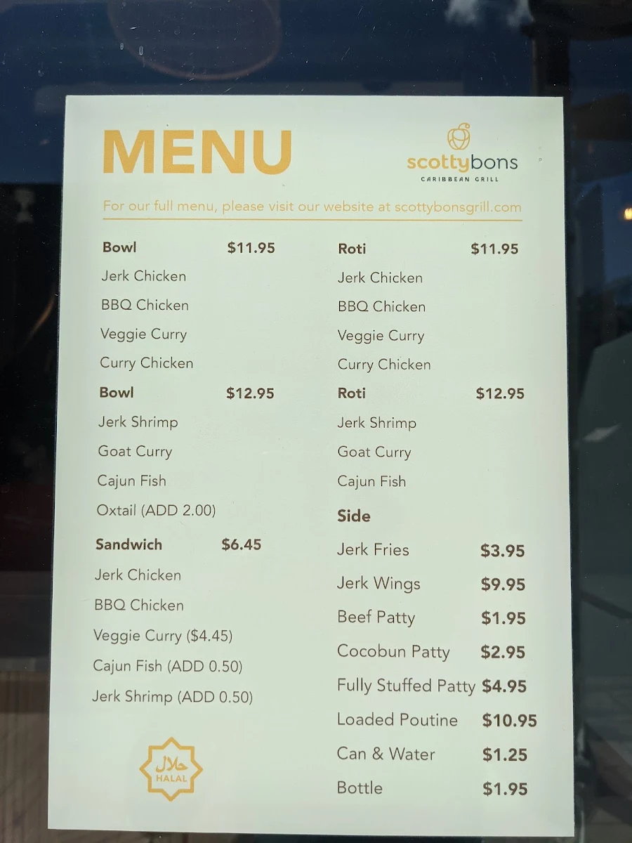 Menu, Scotty Bons Caribbean Grill (Bloor st W)
