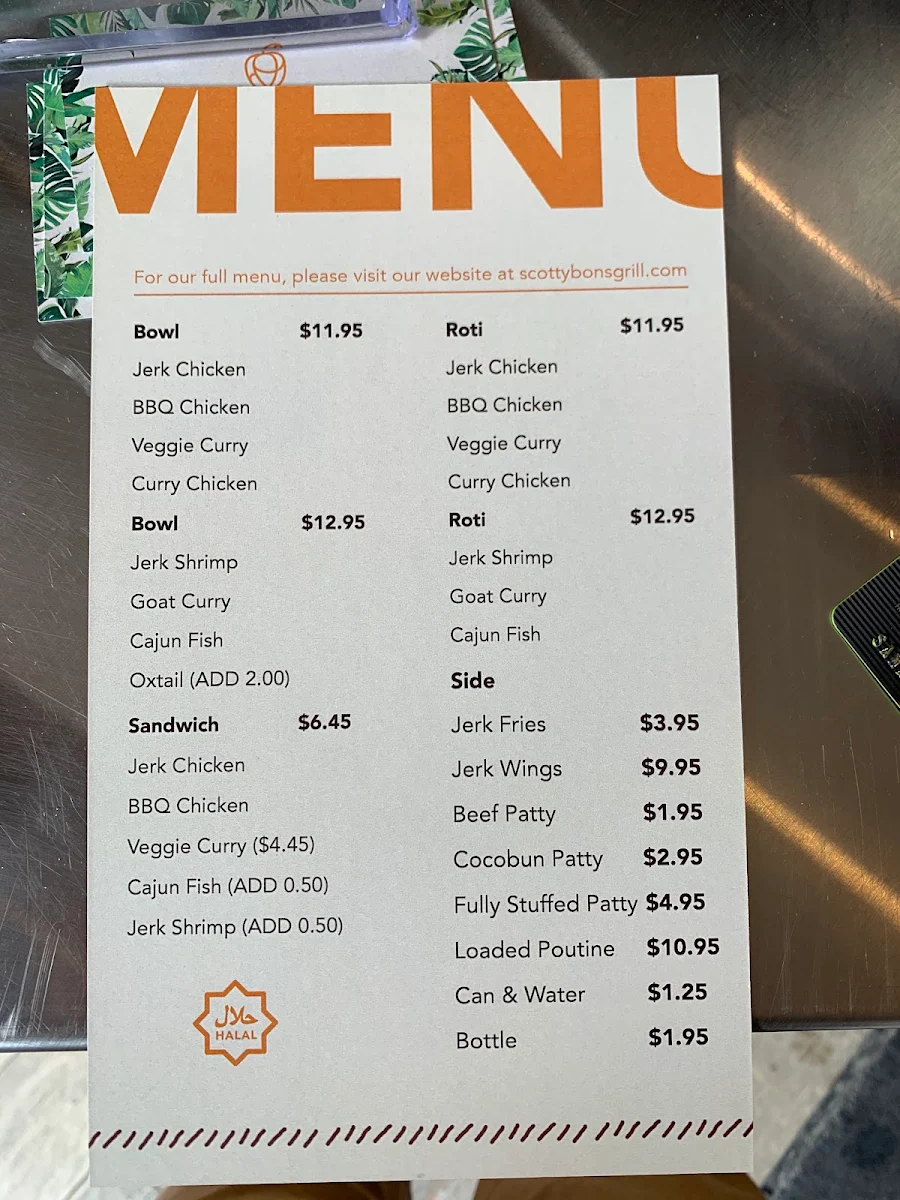 Menu, Scotty Bons Caribbean Grill (Bloor st W)