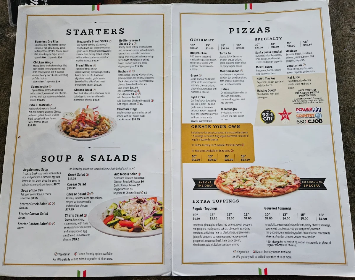 Menu, Santa Lucia Pizza