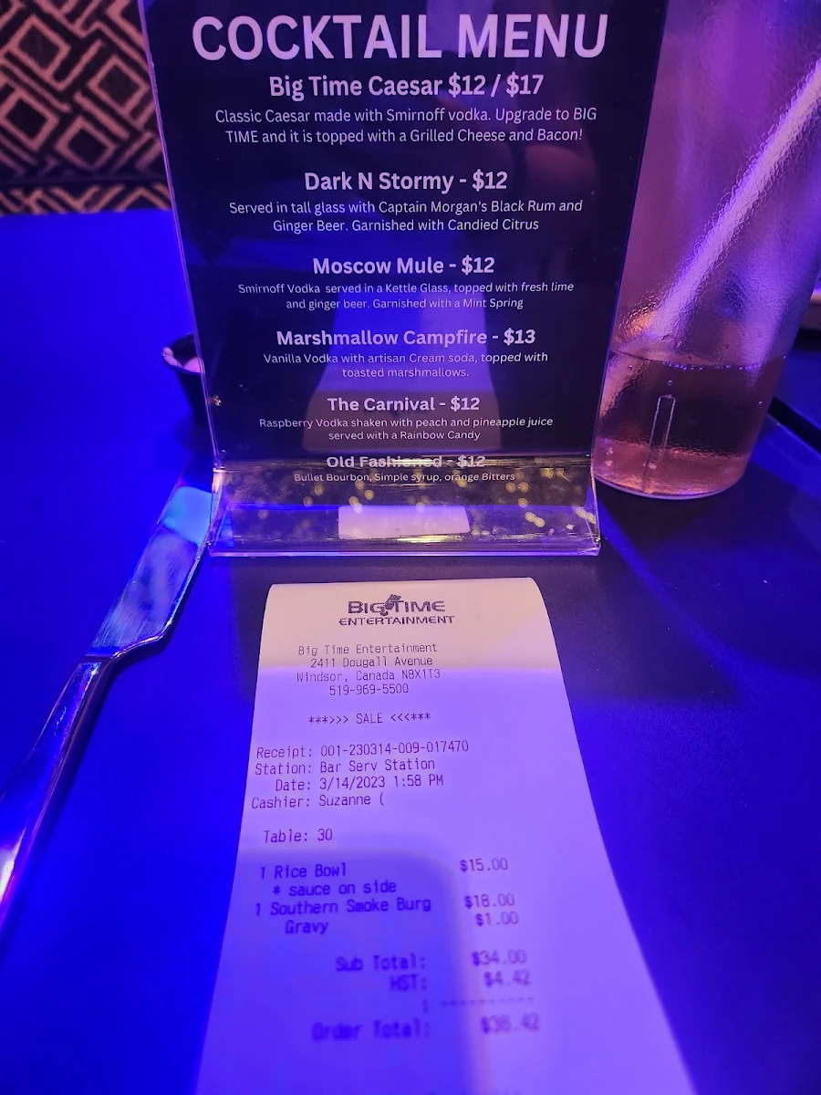 Menu, Big Time Entertainment