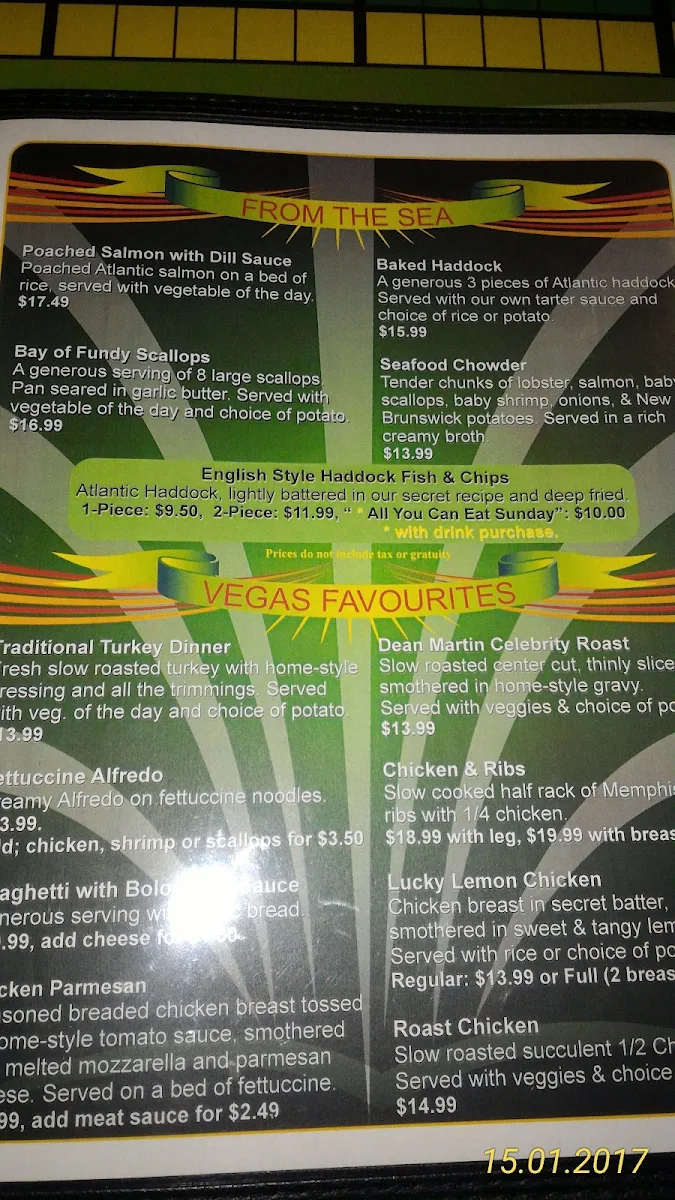 Menu, Harbourvue Horizon