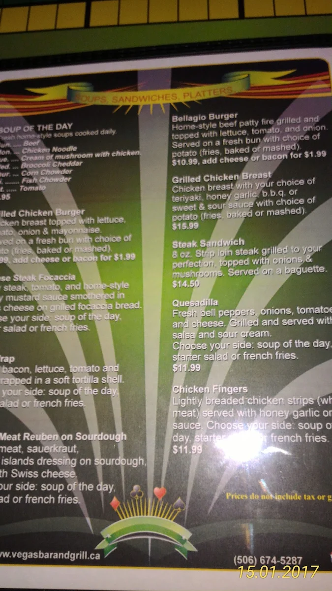 Menu, Harbourvue Horizon