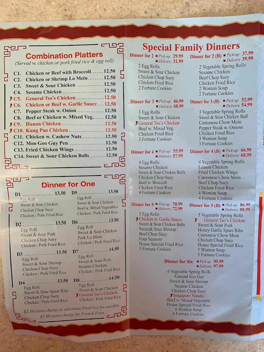 Menu, China Wok