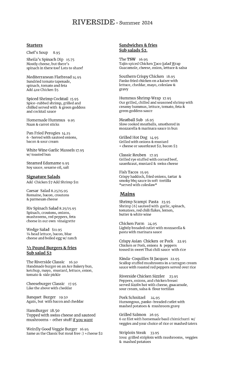 Menu, The Riverside Inn