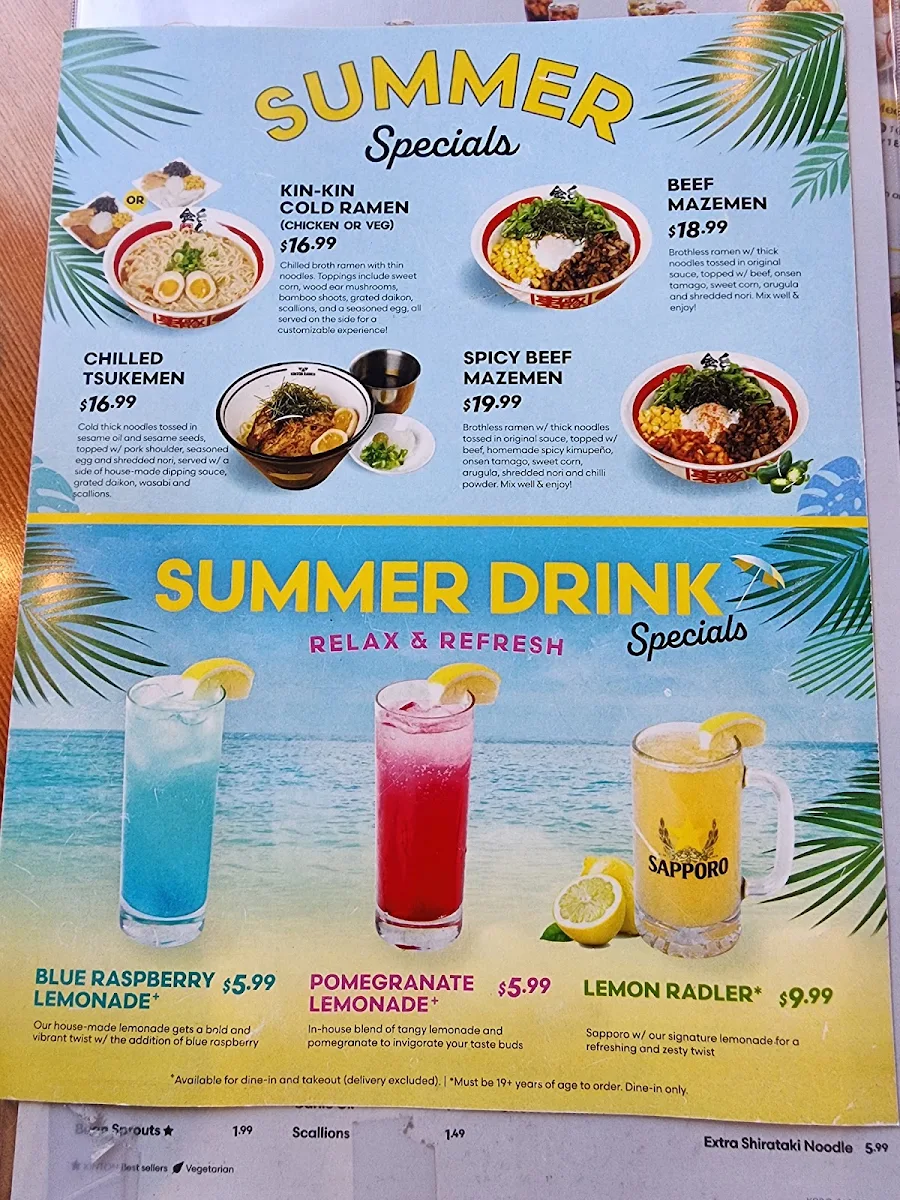 Menu, KINTON RAMEN SURREY