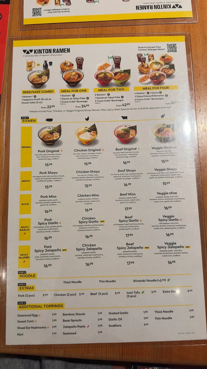Menu, KINTON RAMEN SURREY