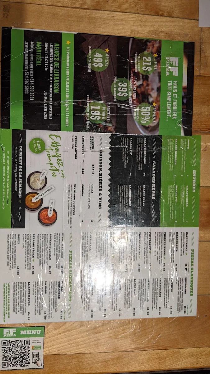 Menu, Saint Pizza (FFPizza) - Saint Henri