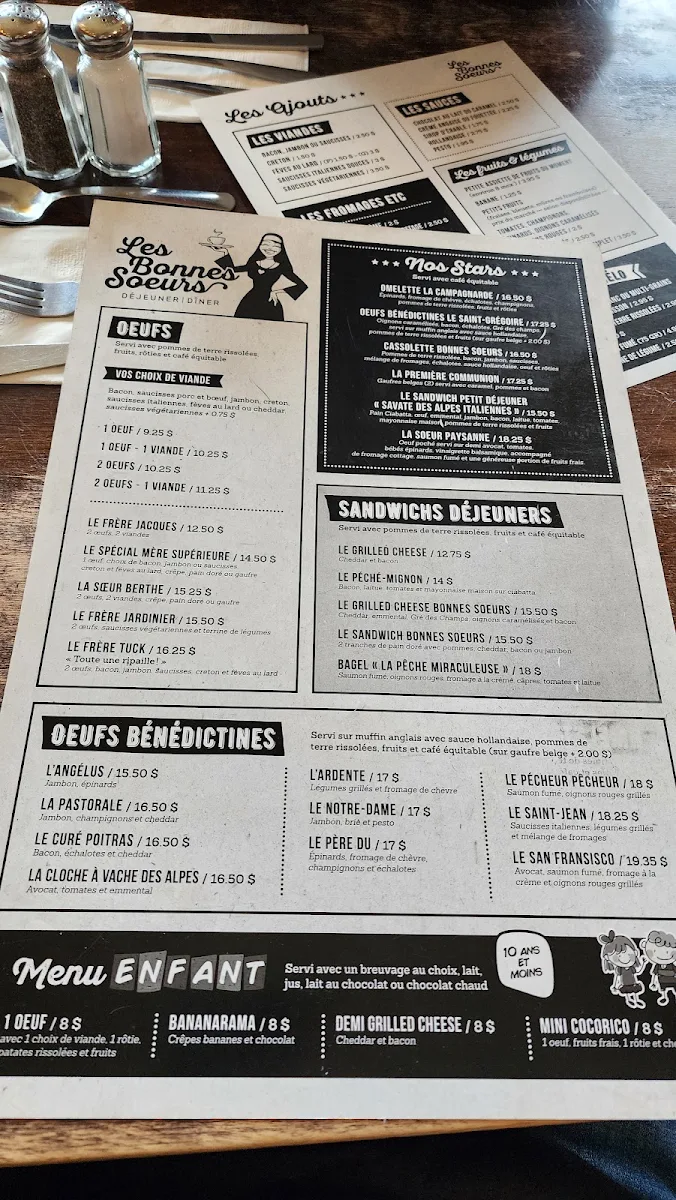 Menu, Restaurant Les Belles-Soeurs