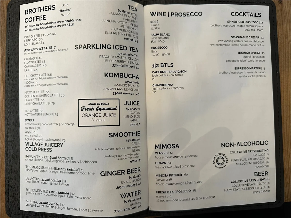 Menu, Kerr Street Cafe