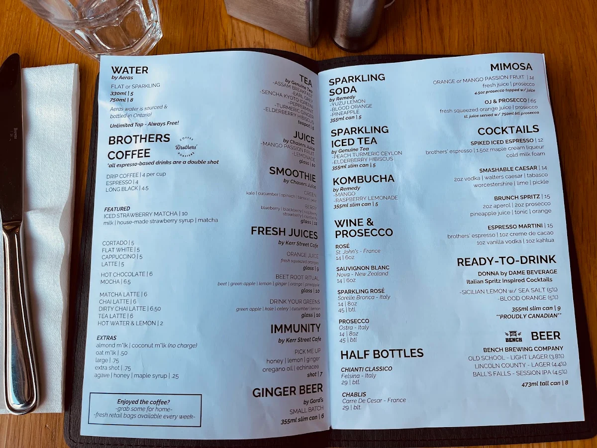 Menu, Kerr Street Cafe