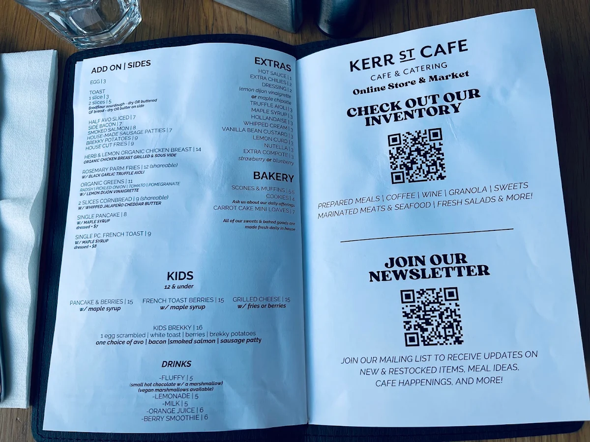 Menu, Kerr Street Cafe