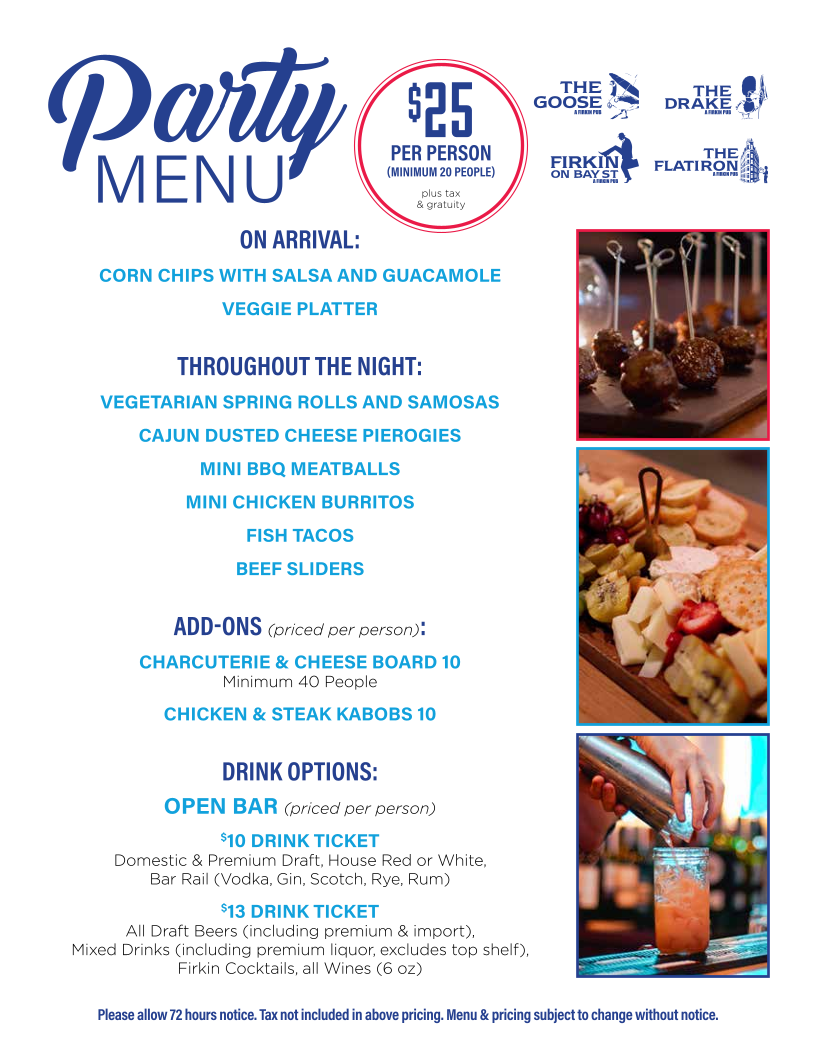 Menu, The Goose: A Firkin Pub