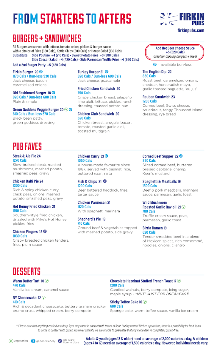 Menu, The Goose: A Firkin Pub