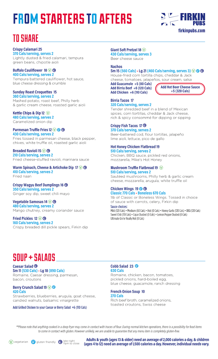 Menu, The Goose: A Firkin Pub