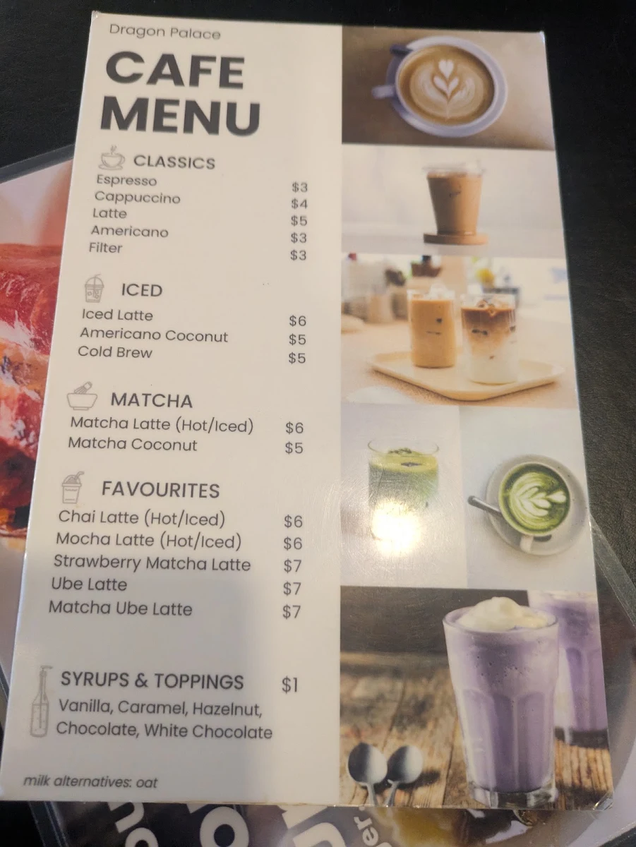 Menu, Dragon Palace Restaurant