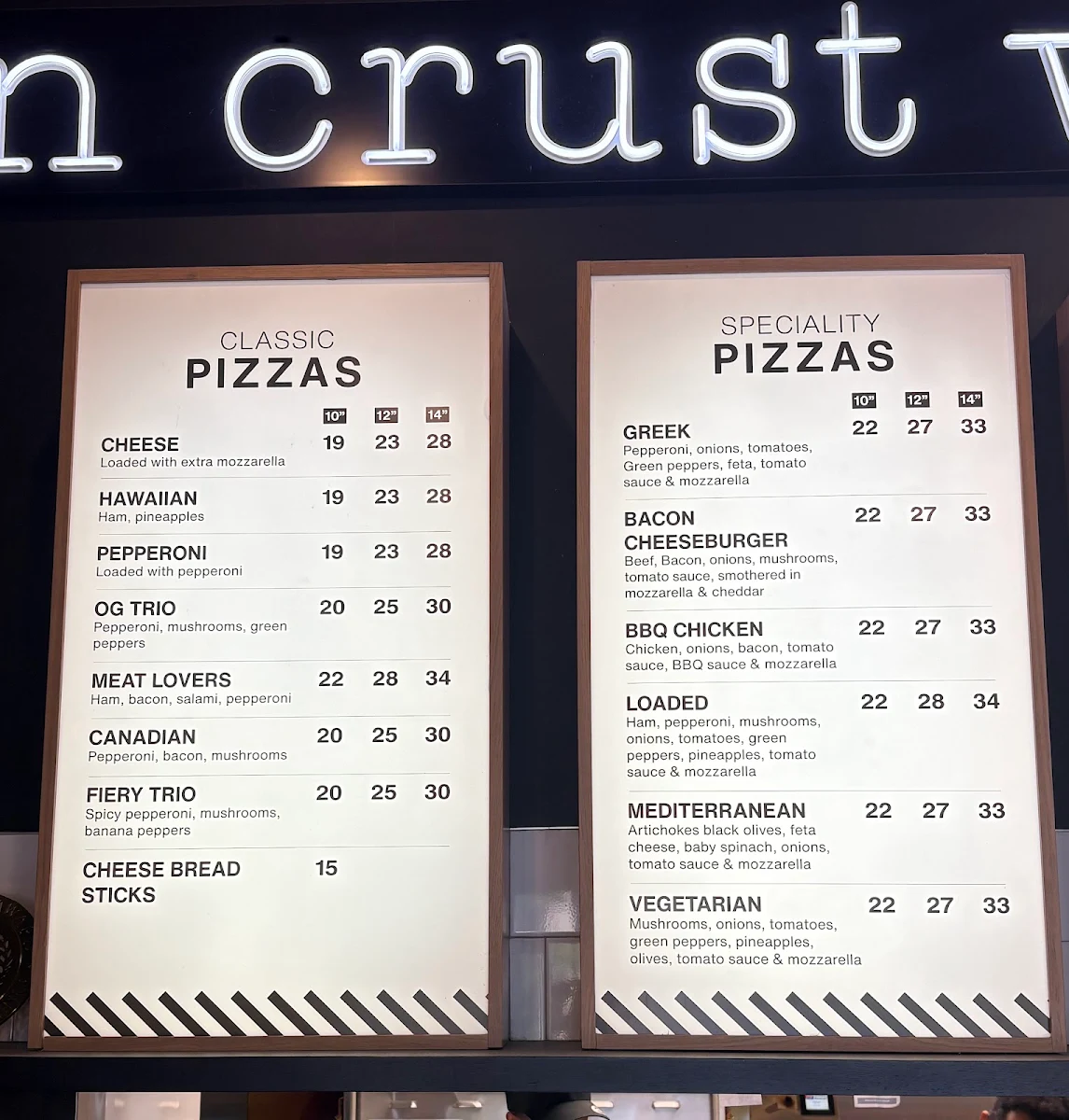 Menu, Crispy Crust Pizzeria