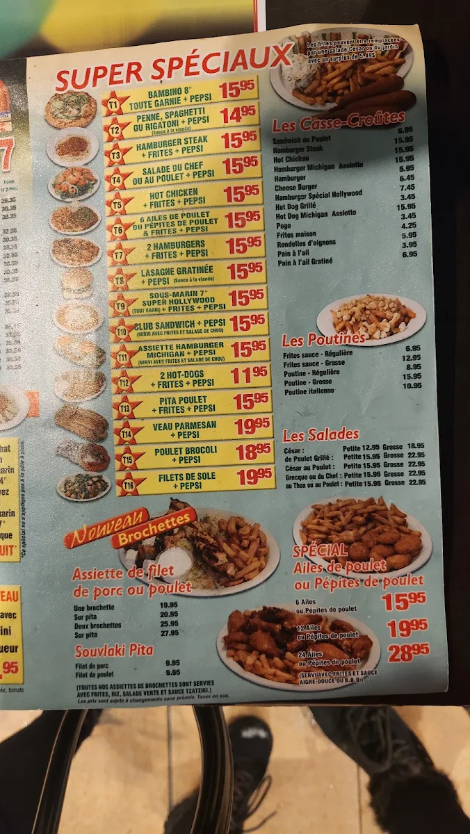 Menu, Hollywood Pizzeria