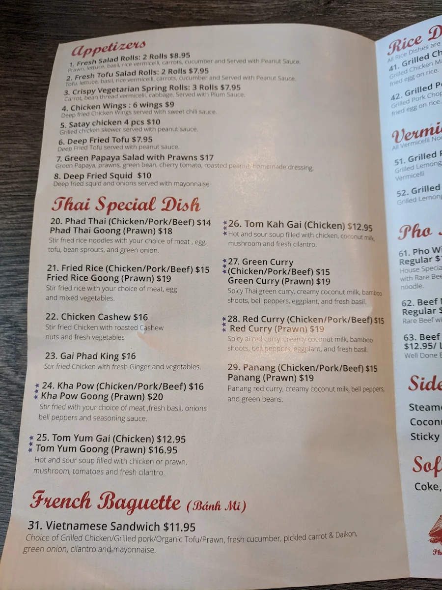 Menu, Thai Food Near Me