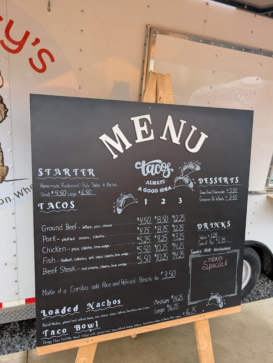 Menu, Monty's Tacos