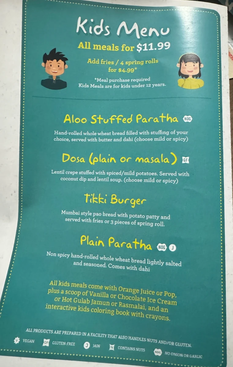 Menu, Brar's Trinity Common