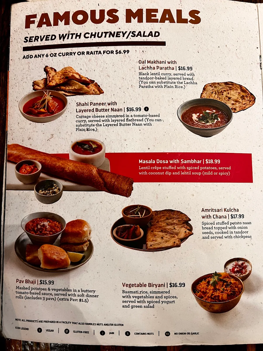 Menu, Brar's Trinity Common