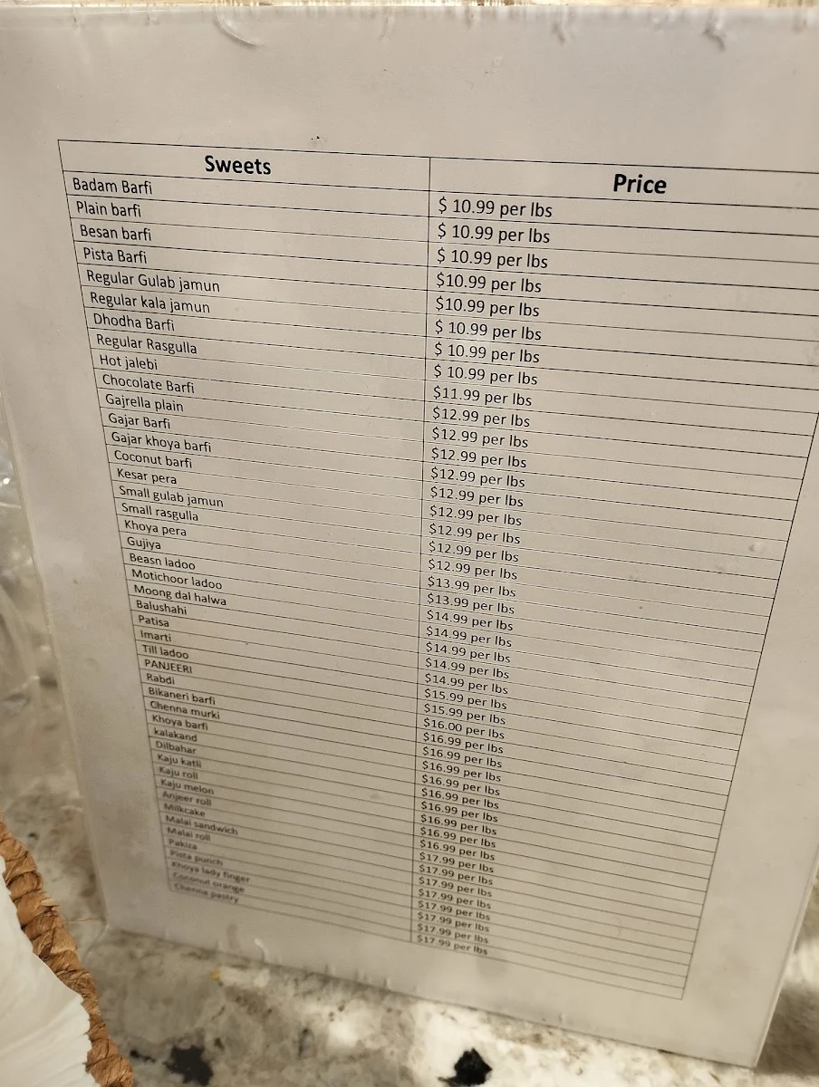 Menu, Brar's Trinity Common