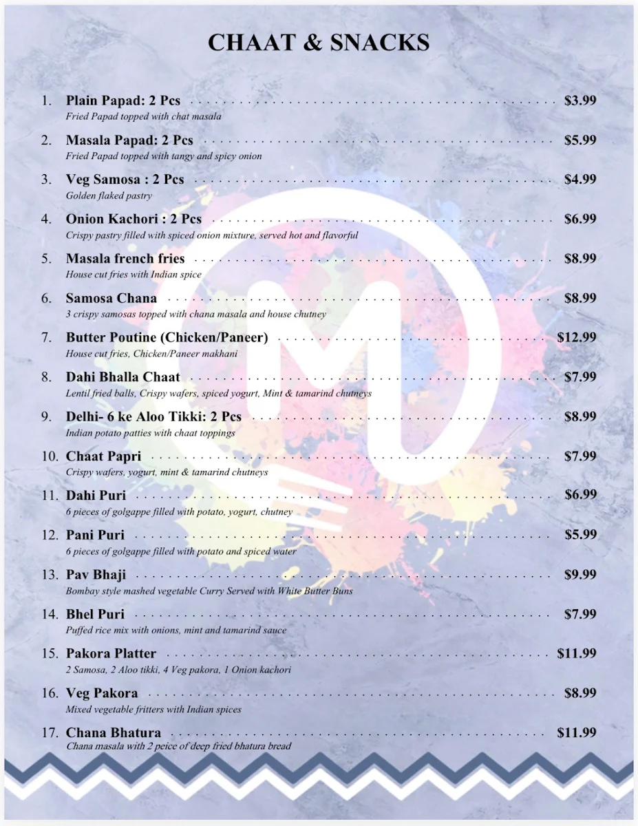 Menu, Mehfill Indian Cuisine