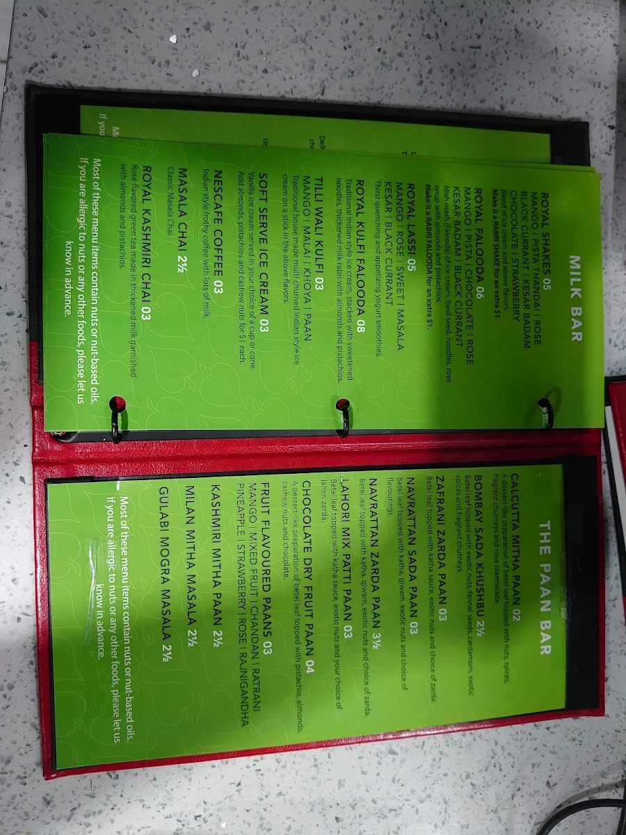 Menu, Royal Paan