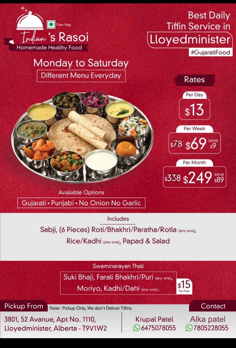 Menu, Indian’Rasoi