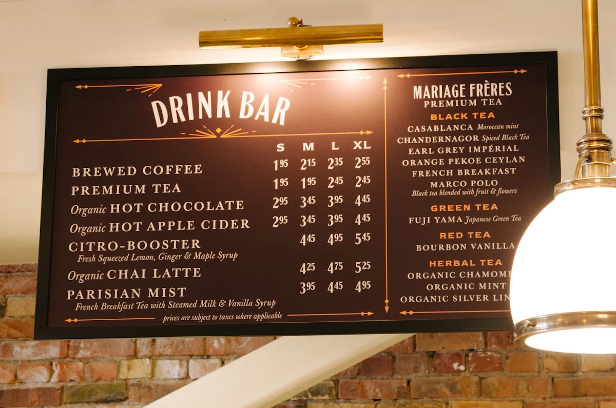 Menu, Balzac's Market Street