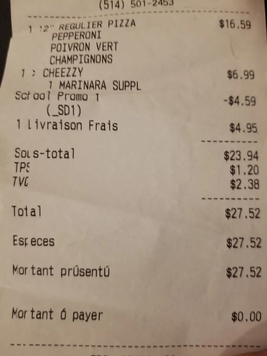Menu, Domino's Pizza