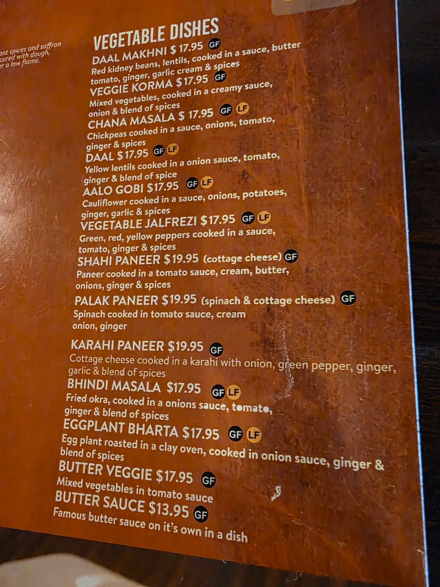 Menu, Spice Hut Indian Cuisine.