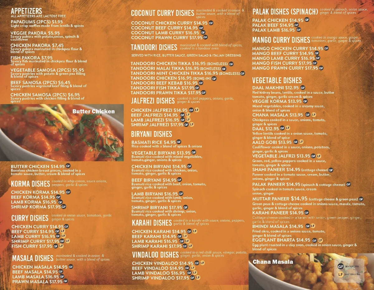 Menu, Spice Hut Indian Cuisine.