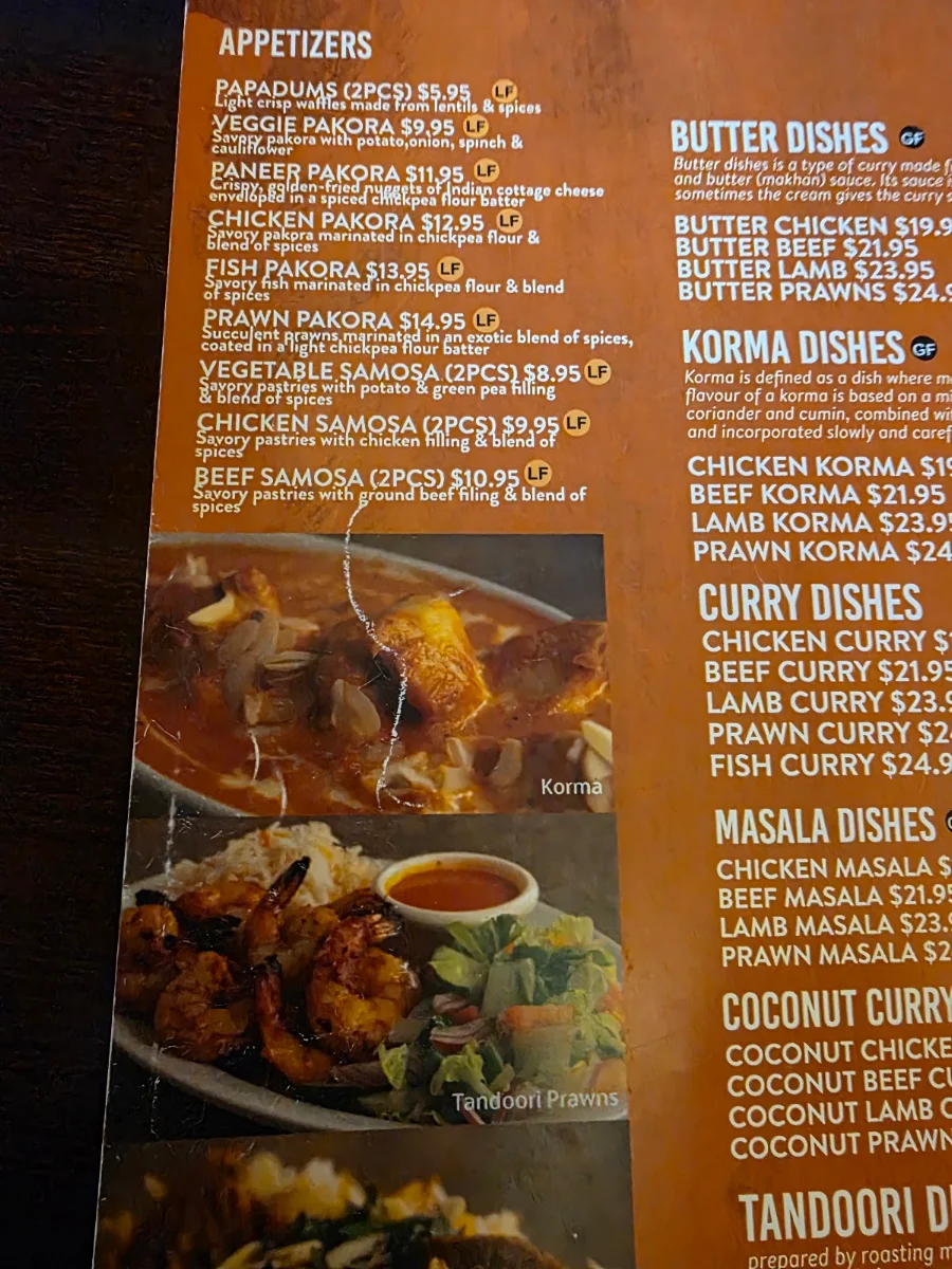 Menu, Spice Hut Indian Cuisine.