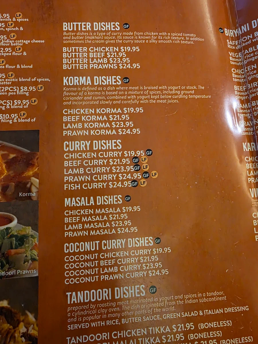 Menu, Spice Hut Indian Cuisine.