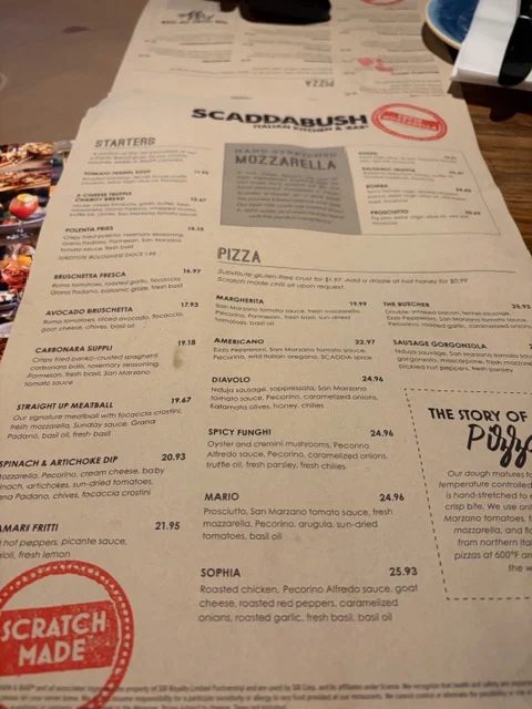 Menu, Scaddabush Italian Kitchen & Bar Barrie
