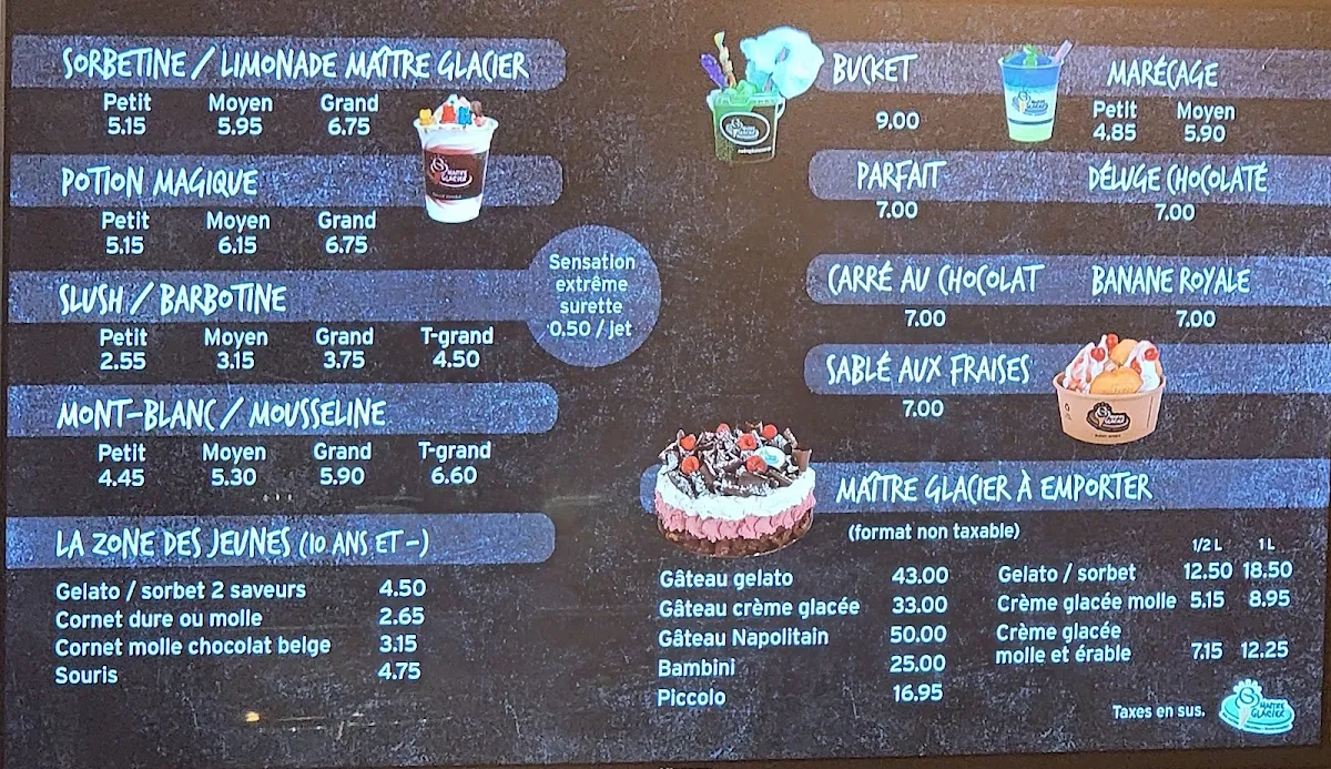 Menu, Maître Glacier Sherbrooke