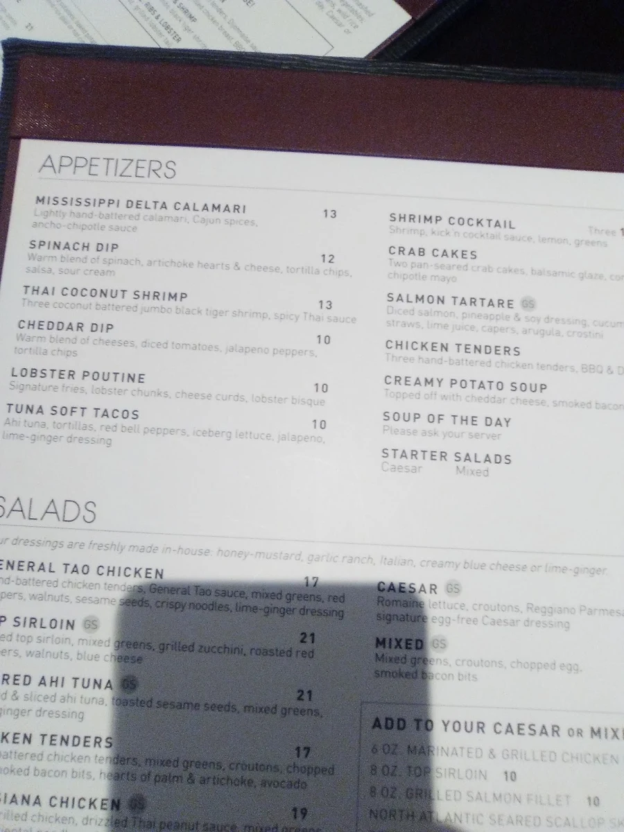 Menu, Bâton Rouge Grillhouse & Bar