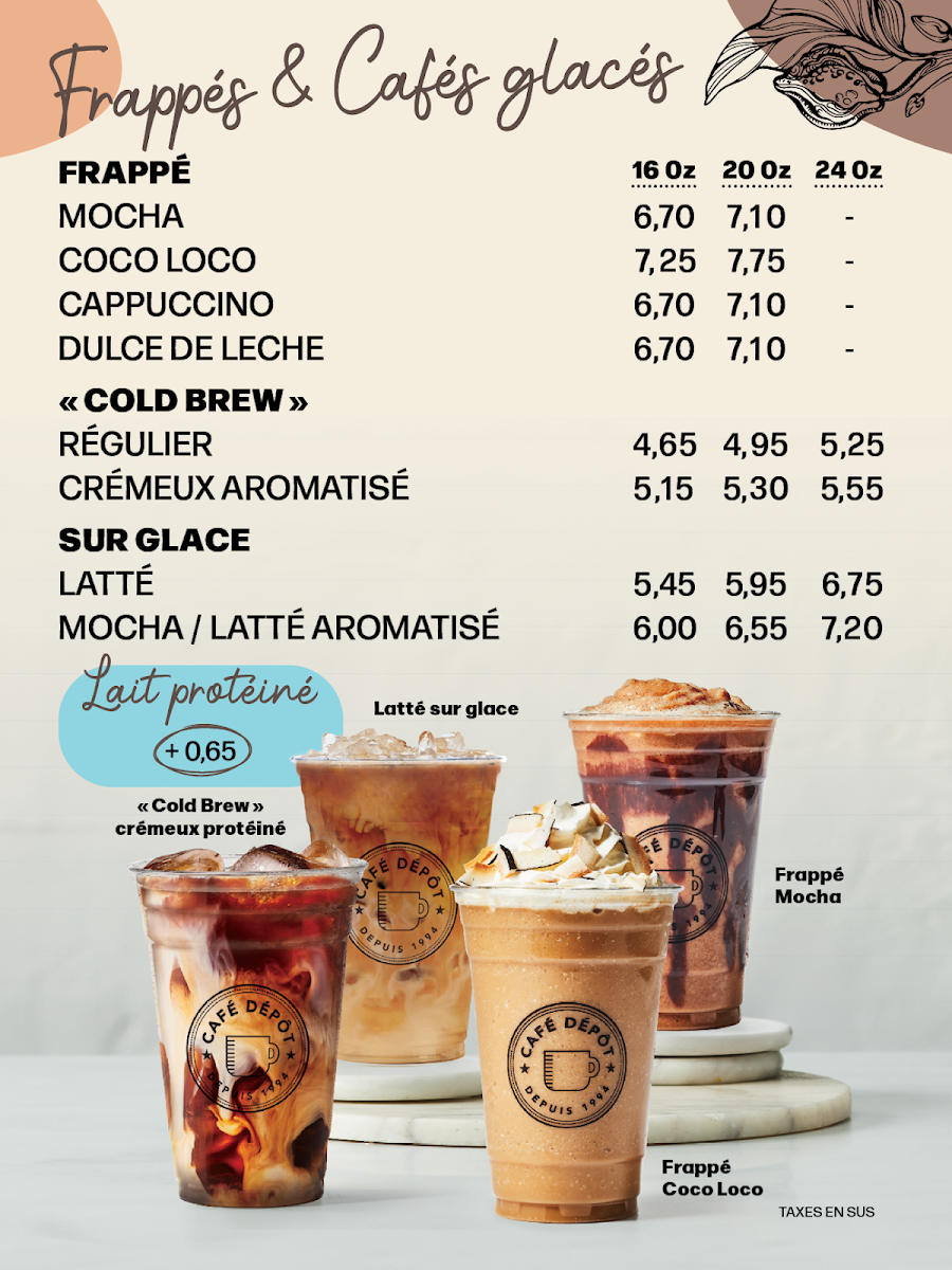 Menu, Café Dépôt