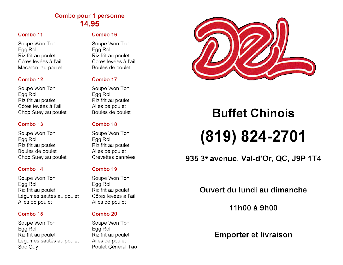 Menu, Restaurant Del