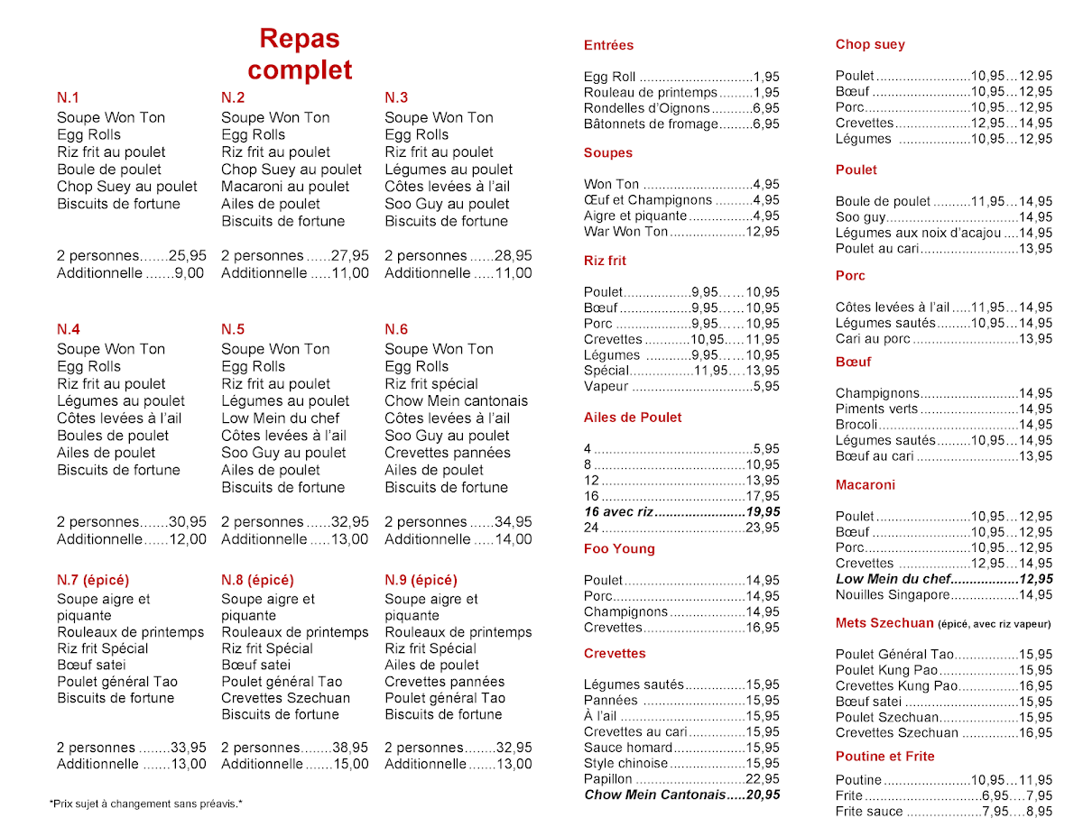 Menu, Restaurant Del