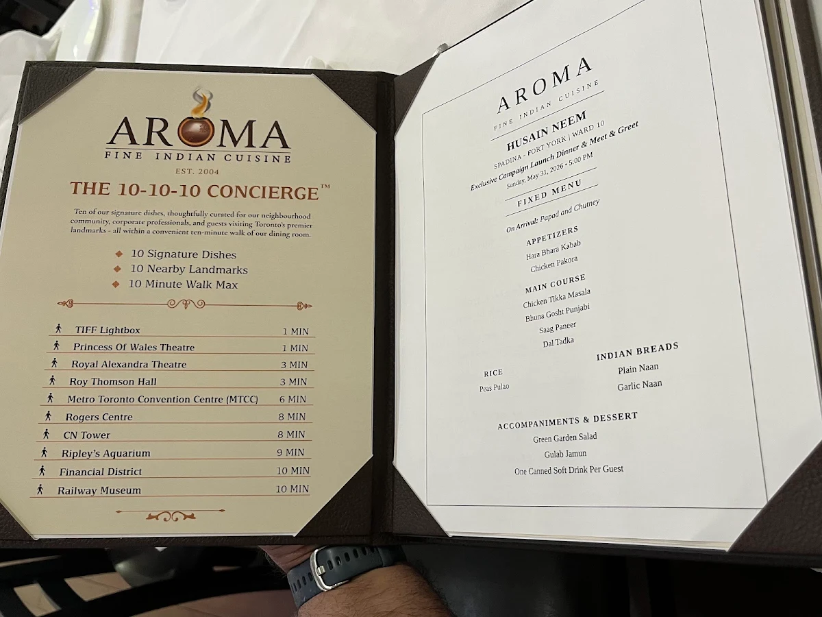 Menu, Aroma Fine Indian Cuisine