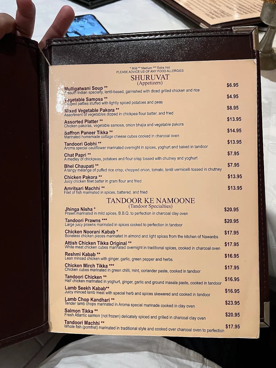 Menu, Aroma Fine Indian Cuisine