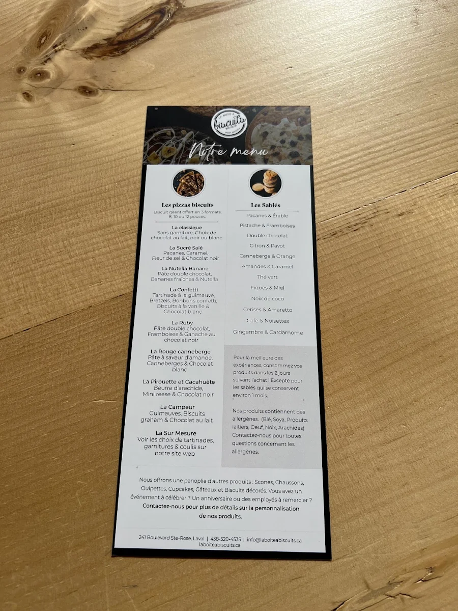 Menu, La Boîte à Biscuits