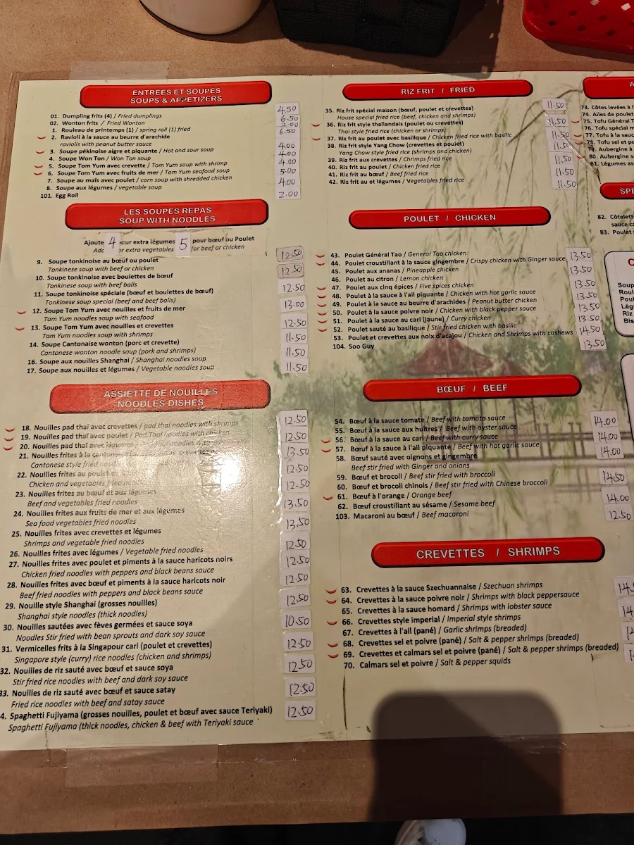 Menu, Zen Noodles