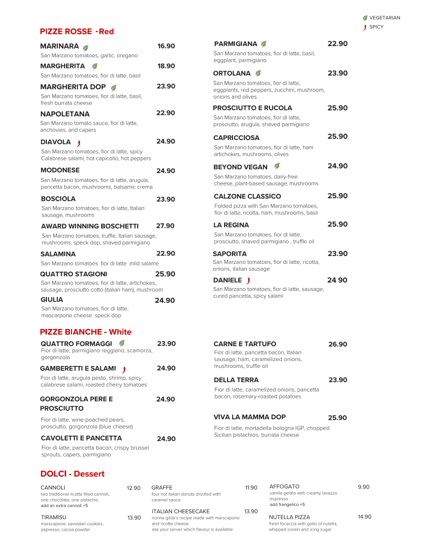 Menu, Doppio Zero Pizza - Italian Restaurant