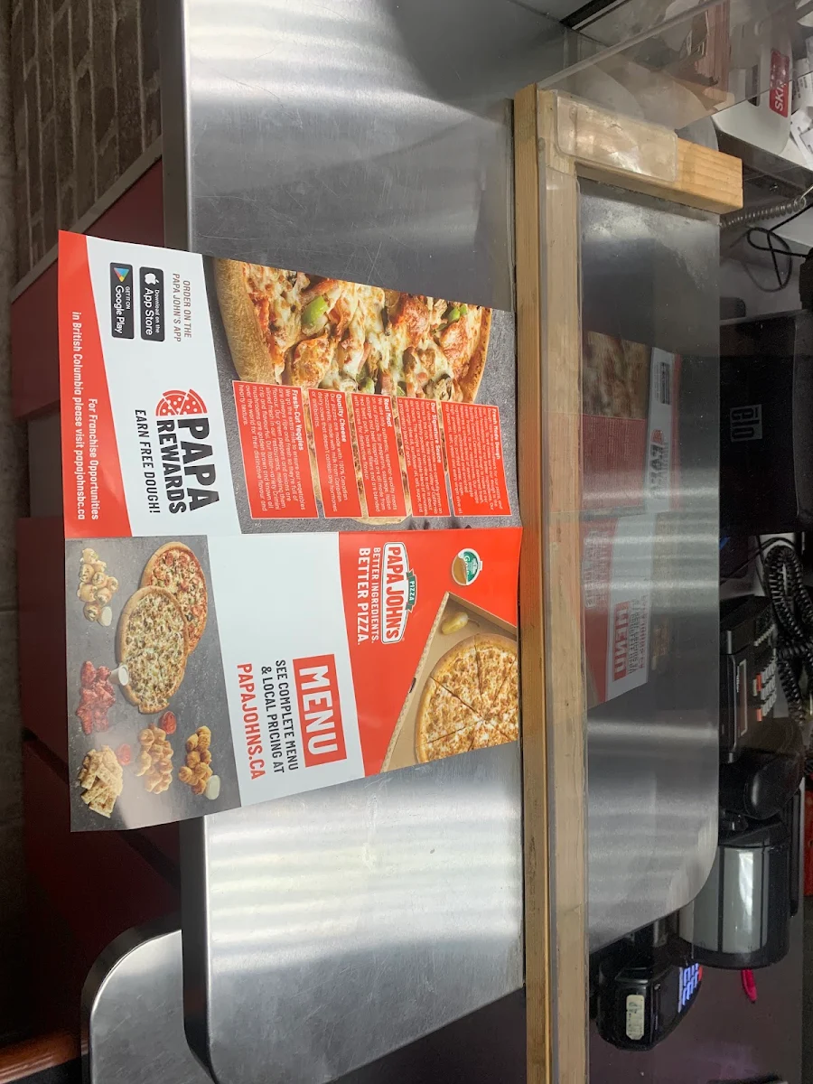 Menu, Papa Johns Pizza