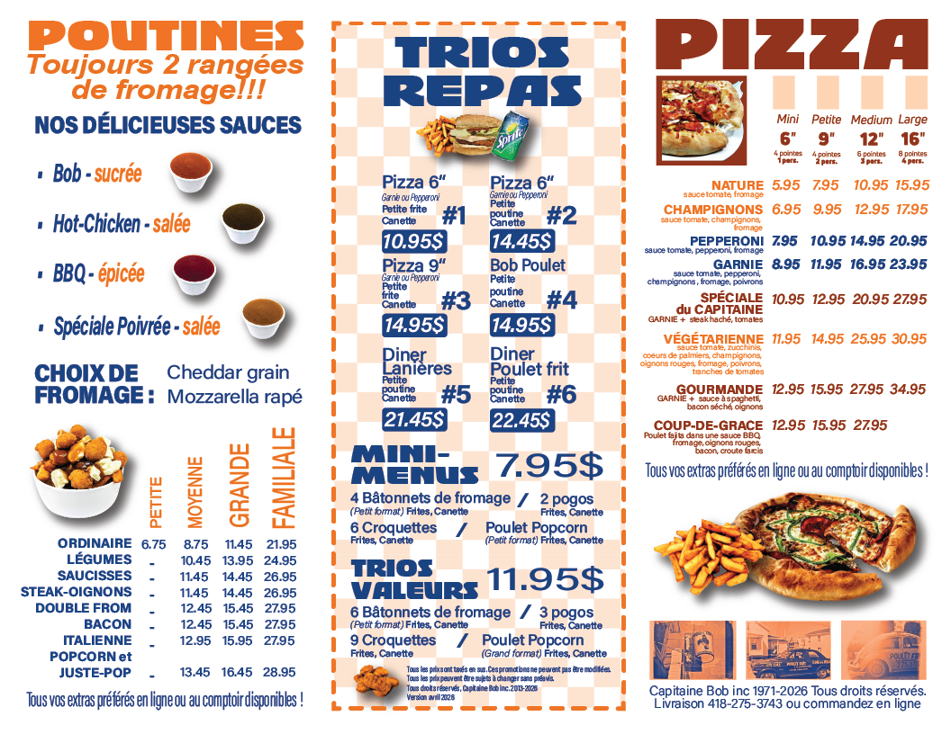 Menu, Capitaine Bob